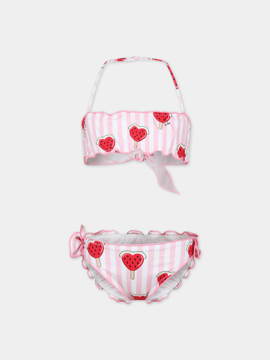 Bikini rosa per bambina con fragole e cuori